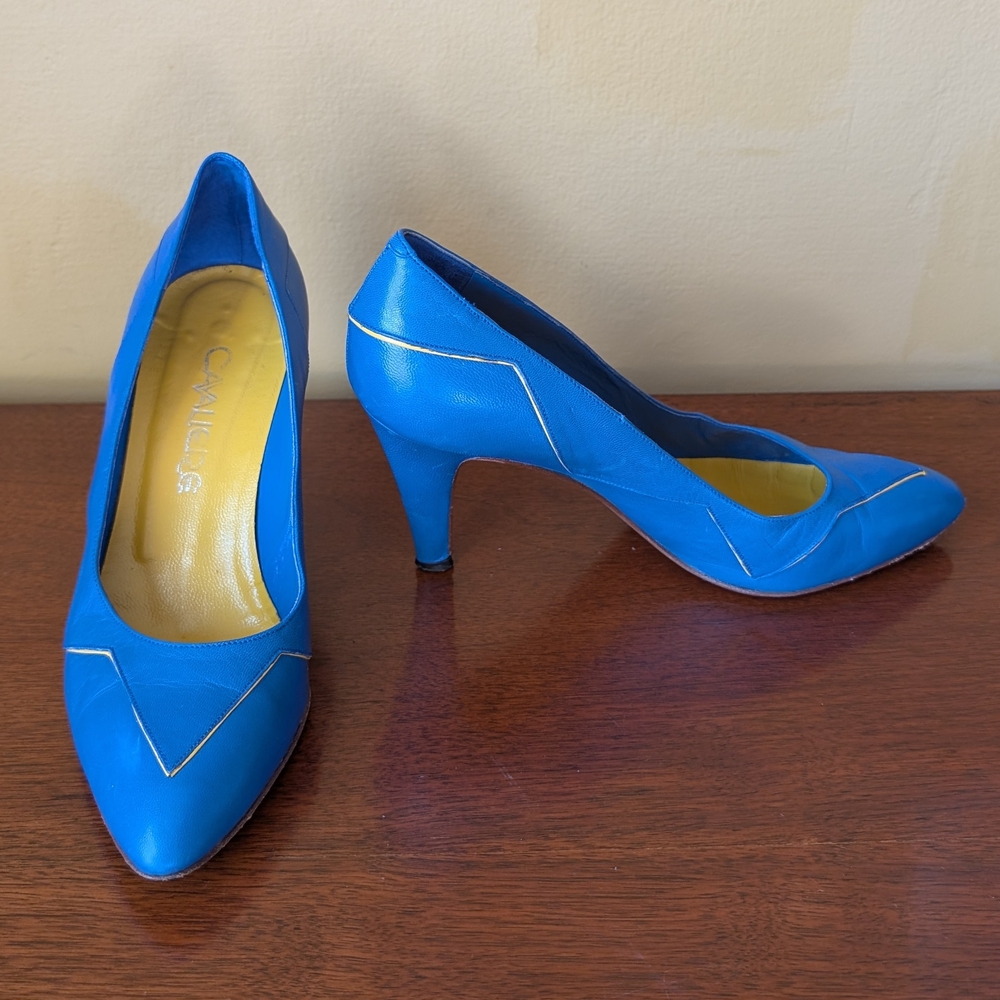 Vintage Italian Blue with Yellow Accent High Heel Pumps Sz 36